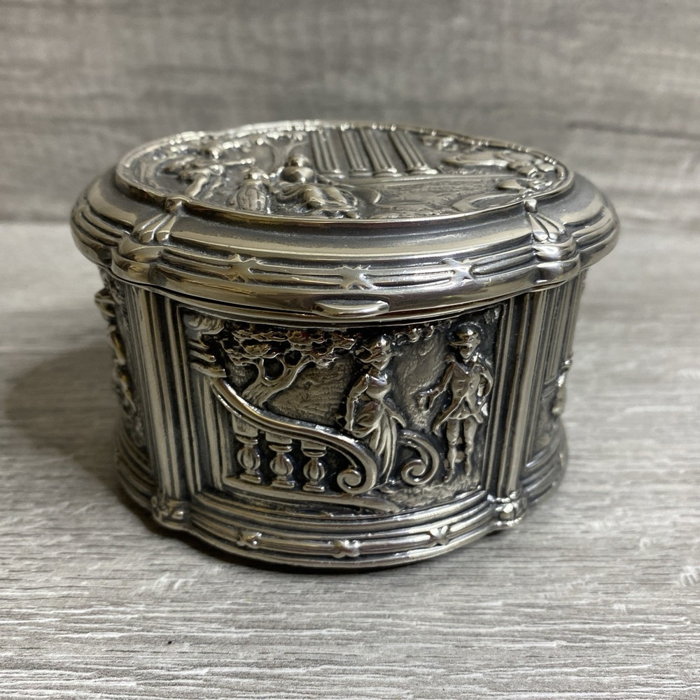 Antique JB Jennings Brothers Hinged Silver Plated Embossed Jewelry Box 1356